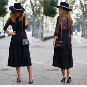 Zara Lace and Pleated Black Dress